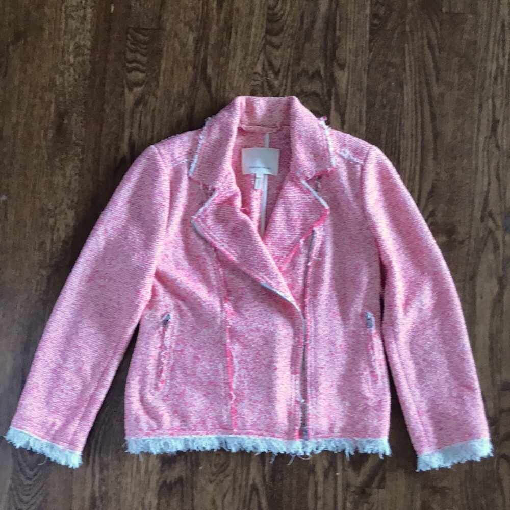 REBECCA TAYLOR pink/cream cttn fringed blazer 2